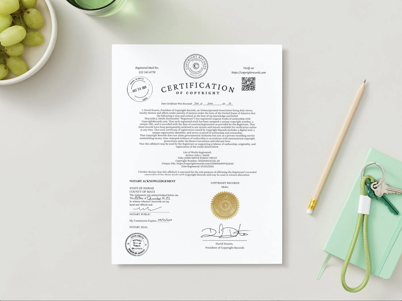 Copyright Certificate – Physical Copyright Certificates